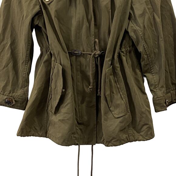 ZARA WOMAN Faux fur hooded Parka Jacket short olive green Size S - Picture 4 of 7